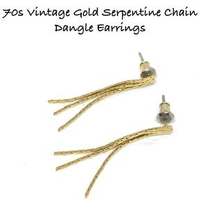 🆕70s Vintage Gold Serpentine Chain Dangle Earrings